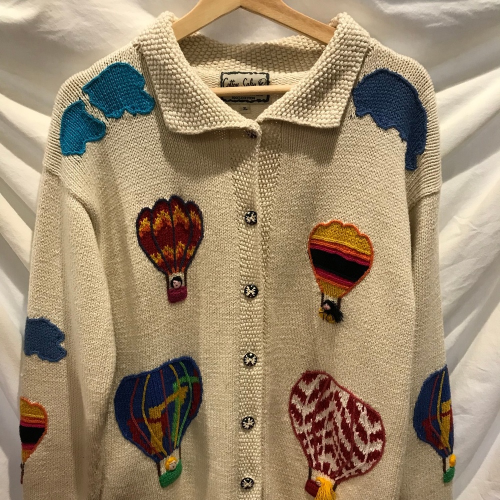 Vintage Knitted Hot Air Balloon Button Cardigan